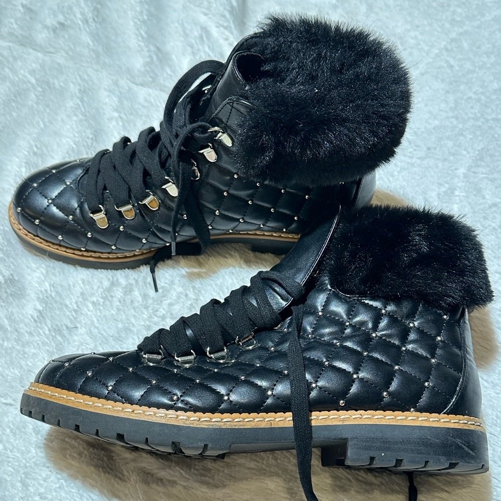 INC International Concepts Black Quilted Lace Up Boots
